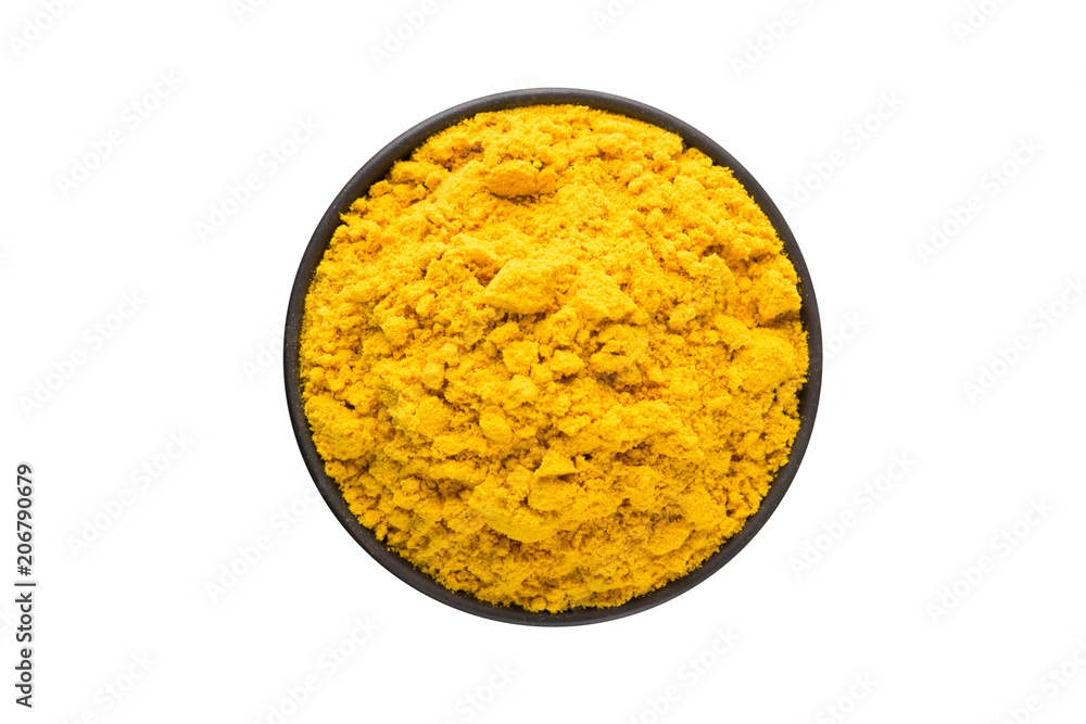saffron powder in clay bowl isolated on white background. Seasoning or spice top view saffron powder in clay bowl isolated on white background. Seasoning or spice top view