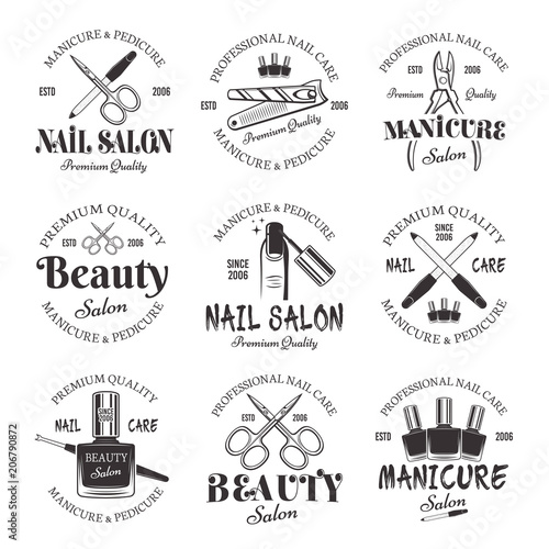 Manicure and pedicure salon vector black emblems