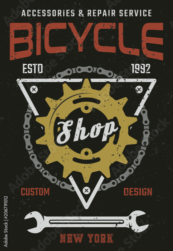 Bicycle shop and repair service vintage poster