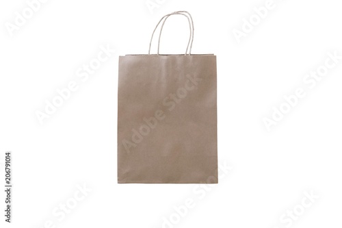 Empty shopping bag on background for advertising and branding. Paper package isolated for corporate identity design. Mockup shopping bag.