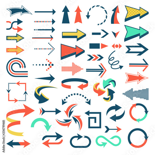 Arrow icons vector set arrowheads direction or cursed arrow design up down narrow circle sign collection illustration isolated on white background