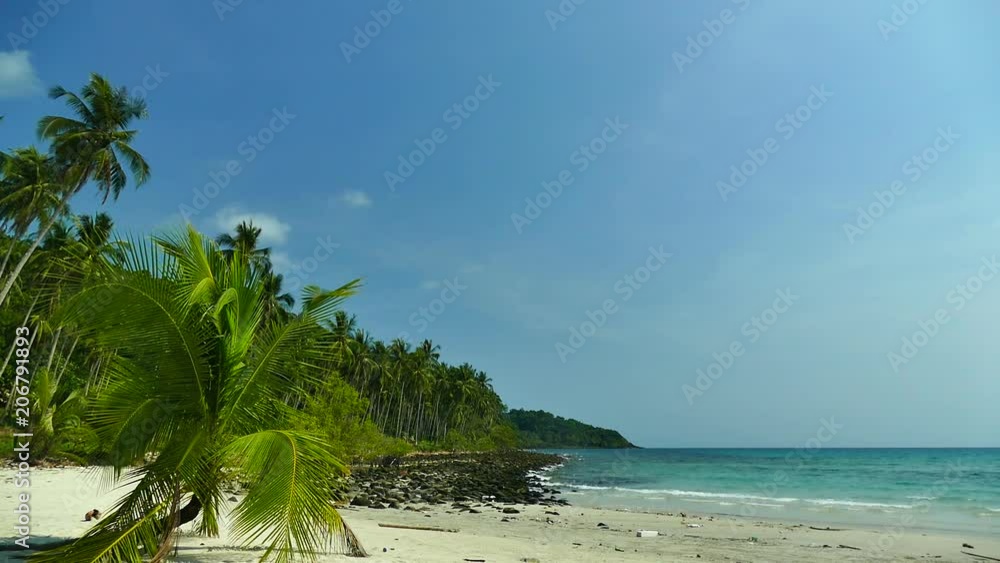 Nature with tropical sea and beach on white cloud and blue sky Nature with tropical sea and beach on white cloud and blue sky
