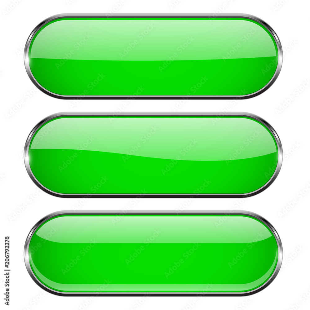 Green oval buttons with chrome frame Green oval buttons with chrome frame