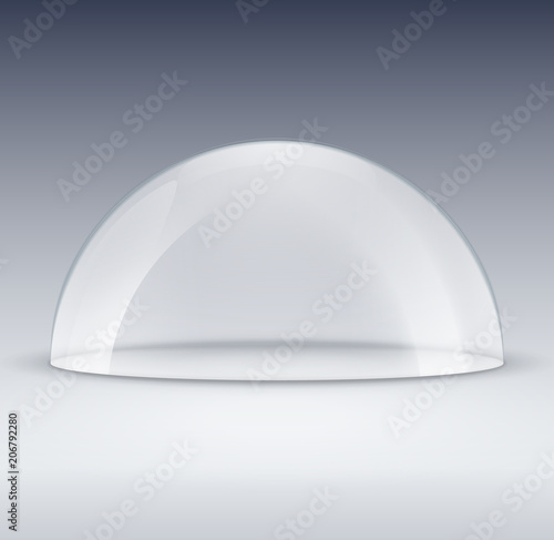 Glass dome container mock-up. Plastic dome model cover for exhibition isolated. Blank vector transparent dome © kolonko