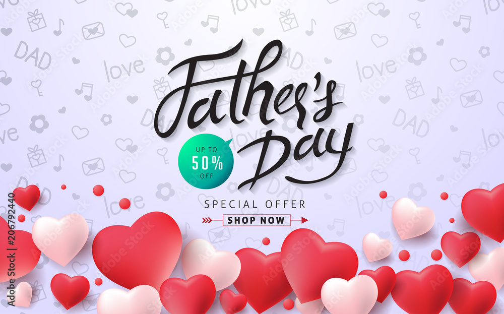 Happy Fathers Day Calligraphy greeting card and sale poster background. Vector illustration.