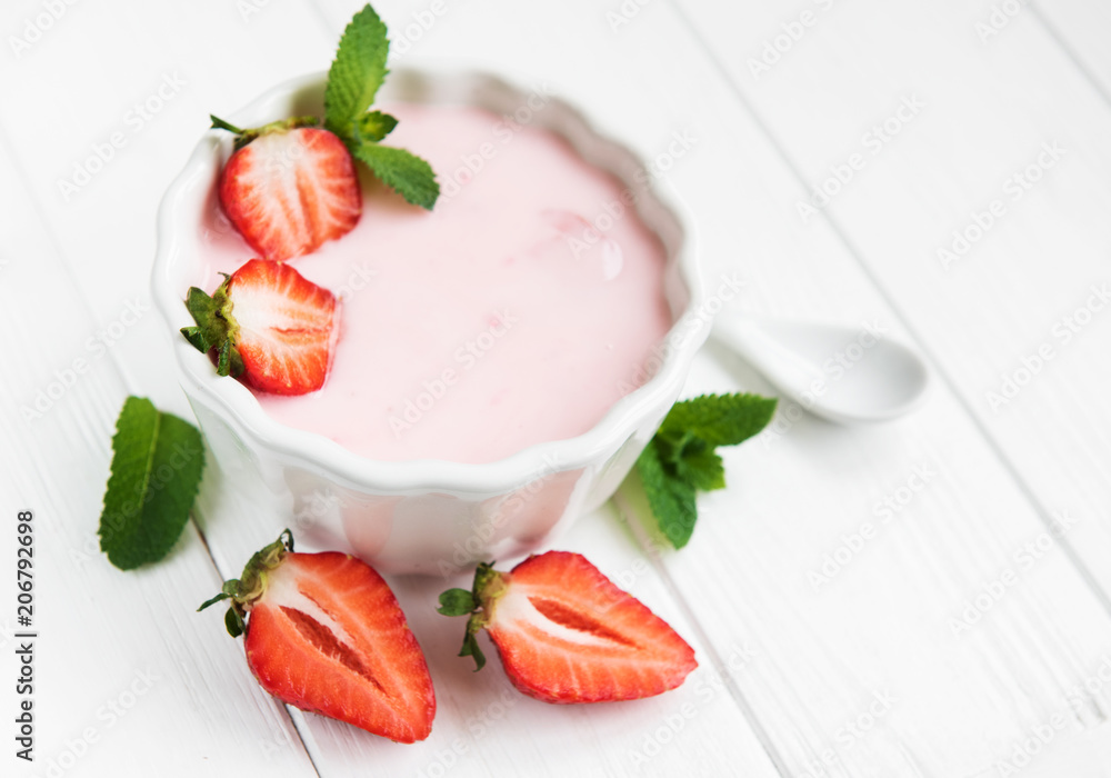 Bowl with strawberry yogurt Bowl with strawberry yogurt