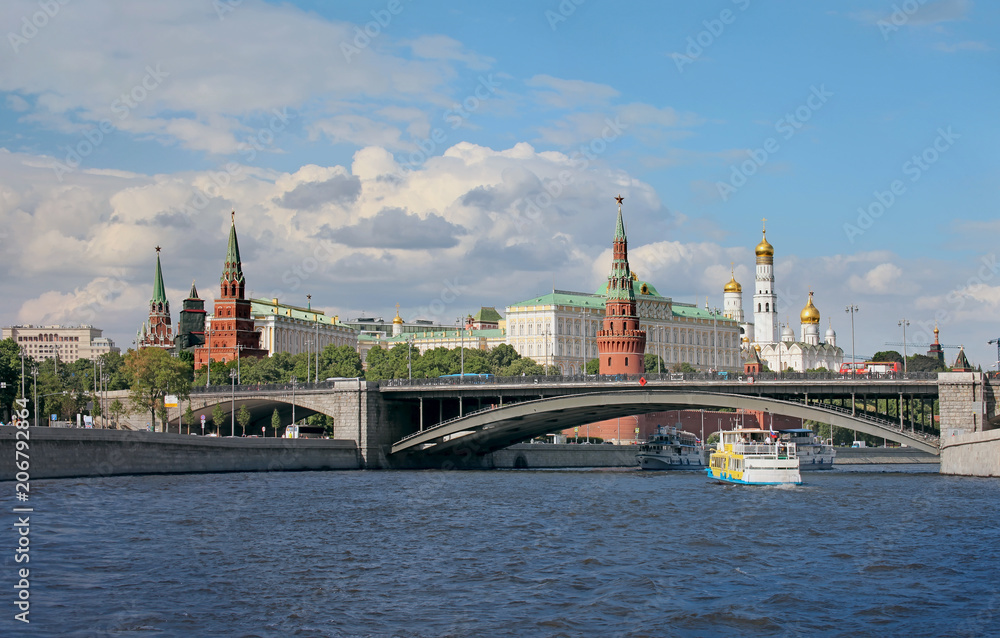 Moscow. View of the Kremlin, the Great Stone Bridge and the Moscow River