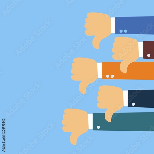 Many thumbs down. Social network dislikes, disapproval, customers feedback. Modern flat design concepts for web banners, web sites, printed materials, infographics. Creative vector illustration