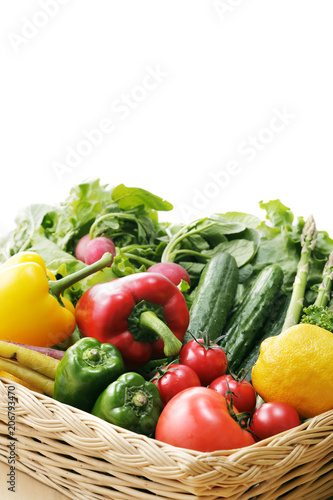 野菜の集合 Set of different vegetables in wicker basket