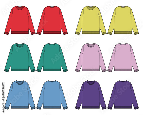 Sweatshirt Hoodie set fashion flat technical drawing template