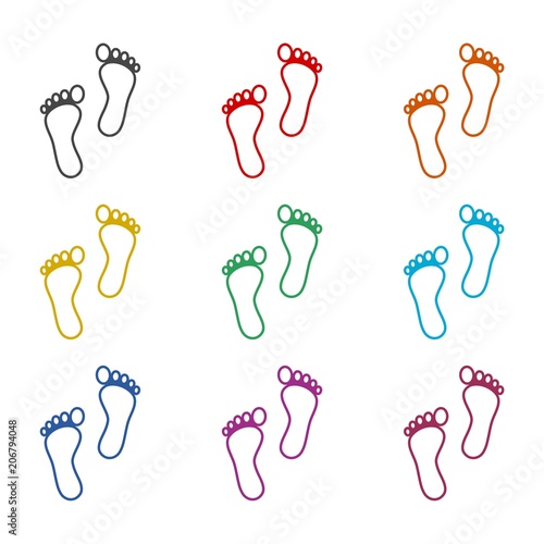 Two footprint icon, color icons set