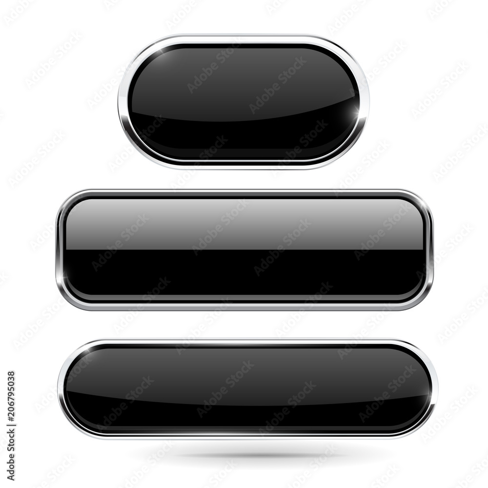Black set of buttons with chrome frame Black set of buttons with chrome frame