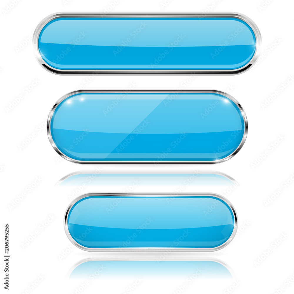 Blue glass 3d buttons with chrome frame. Oval icons Blue glass 3d buttons with chrome frame. Oval icons