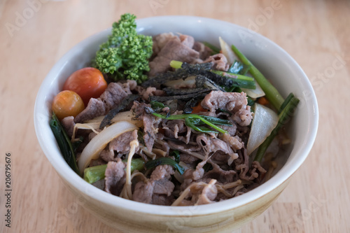 Stir fried beef with rice. (Japanese Style)