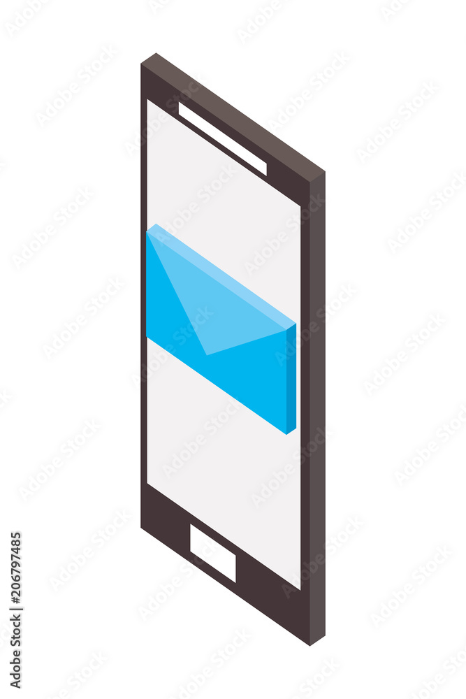 smartphone device with envelope isometric vector illustration design