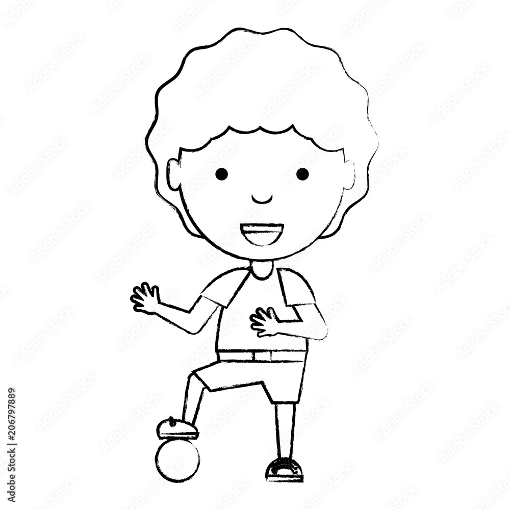 sketch of cartoon boy playing with a ball over white background, vector illustration sketch of cartoon boy playing with a ball over white background, vector illustration