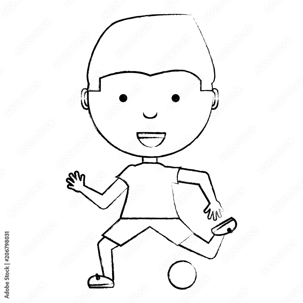 Obraz premium sketch of cartoon boy playing with a ball over white background, vector illustration