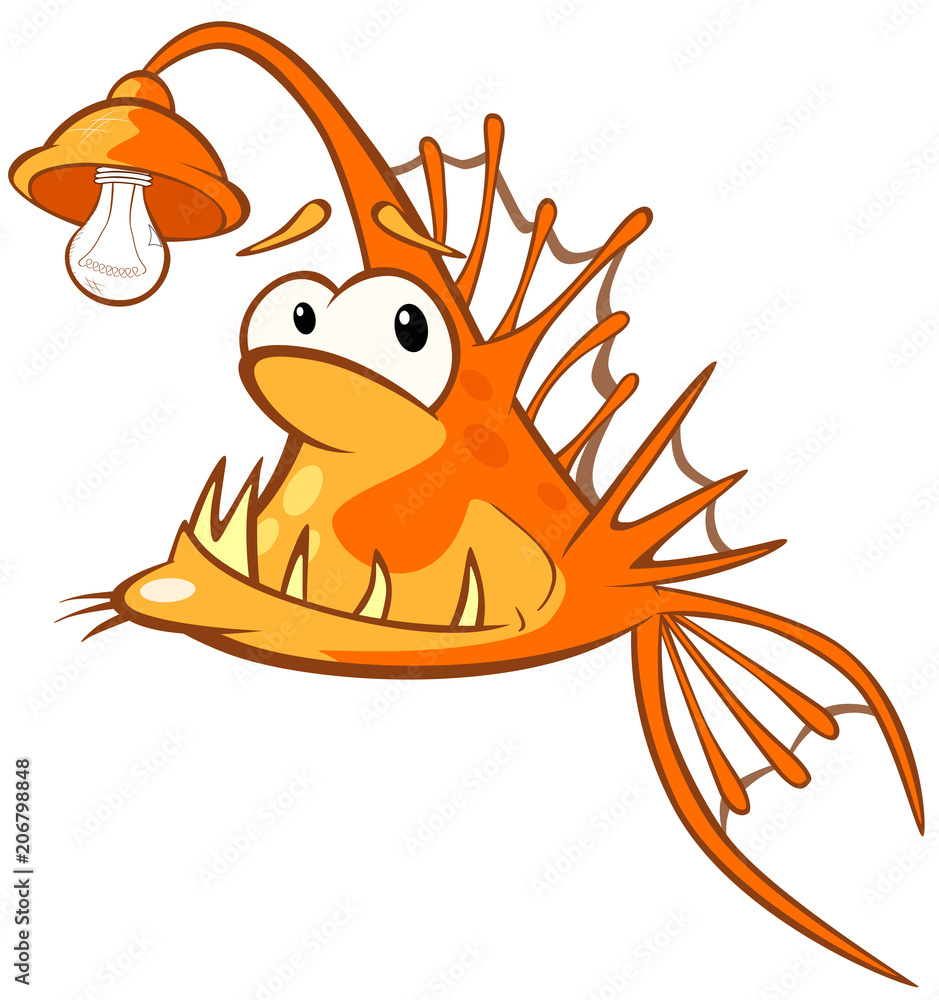 Illustration of a Monk fish. Deep-water fish. Cartoon Character Stock  Vector | Adobe Stock