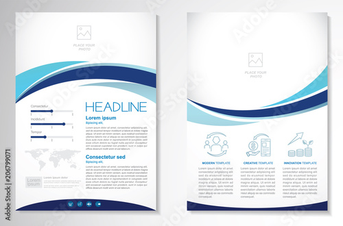 Template vector design for Brochure, AnnualReport, Magazine, Poster, Corporate Presentation, Portfolio, Flyer, infographic, layout modern with blue color size A4, Front and back, Easy to use and edit. photo
