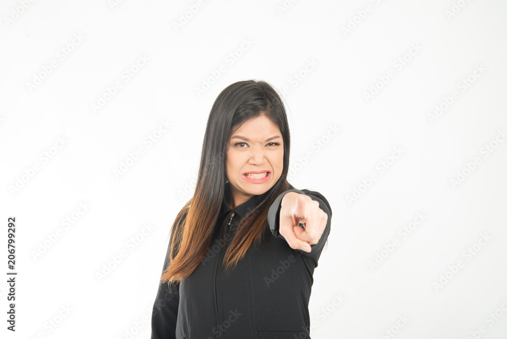 Many actions and feeling of business woman while on working time Many actions and feeling of business woman while on working time