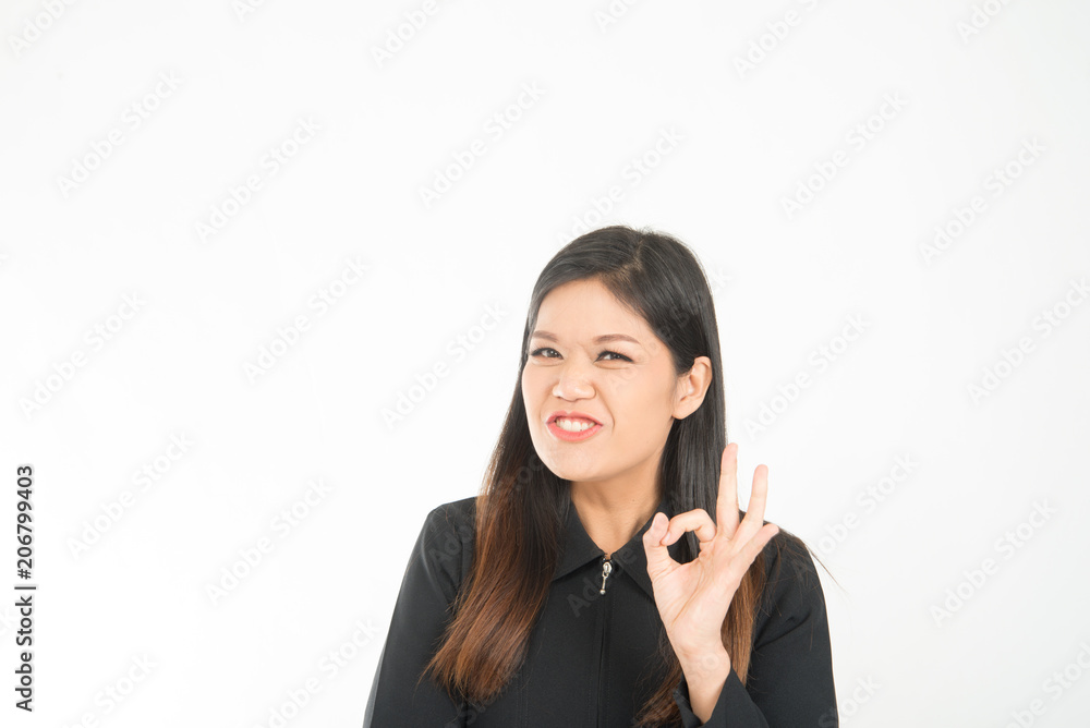 Many actions and feeling of business woman while on working time Many actions and feeling of business woman while on working time