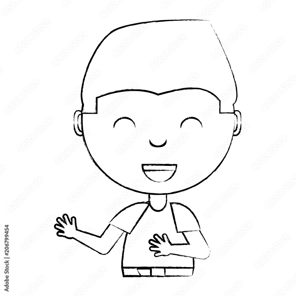 sketch of cute boy smiling  over white background, vector illustration