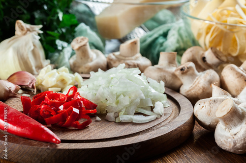 Wallpaper Mural Ingredients ready for prepare tagliatelle pasta with champignon Torontodigital.ca