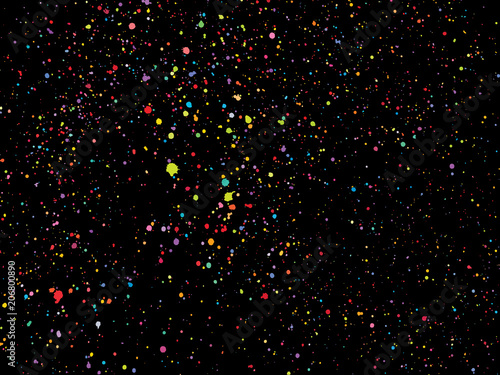  Colorful round confetti isolated on black background. Dust over