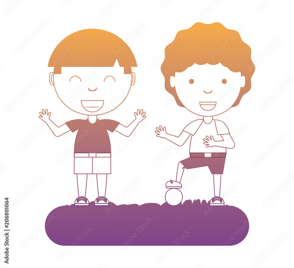 cartoon happy kids playing in the grass over white background, colorful design. vector illustration cartoon happy kids playing in the grass over white background, colorful design. vector illustration