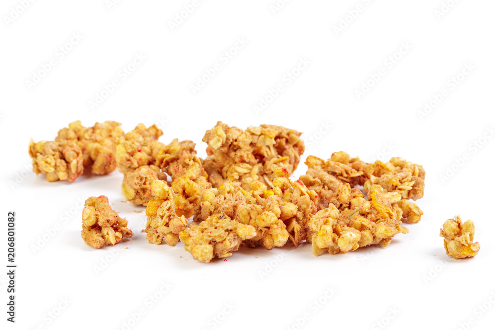 Oat Granola breakfast cereal isolated on white background Oat Granola breakfast cereal isolated on white background