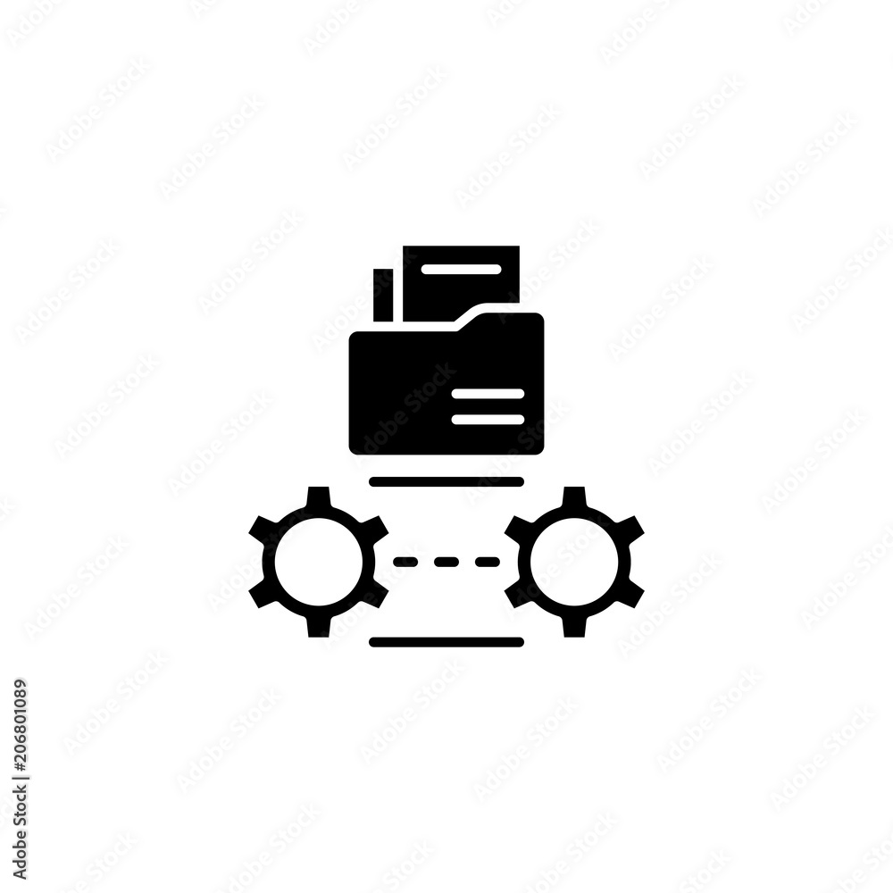 Documents processing black icon concept. Documents processing flat vector symbol, sign, illustration. Documents processing black icon concept. Documents processing flat vector symbol, sign, illustration.