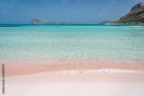 Pink sand on Balos beach and Gramvousa island near Kissamos in Crete, Greece