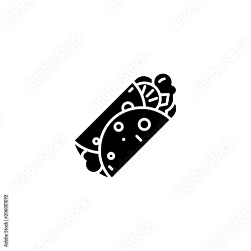 Doner kebab black icon concept. Doner kebab flat  vector symbol, sign, illustration.