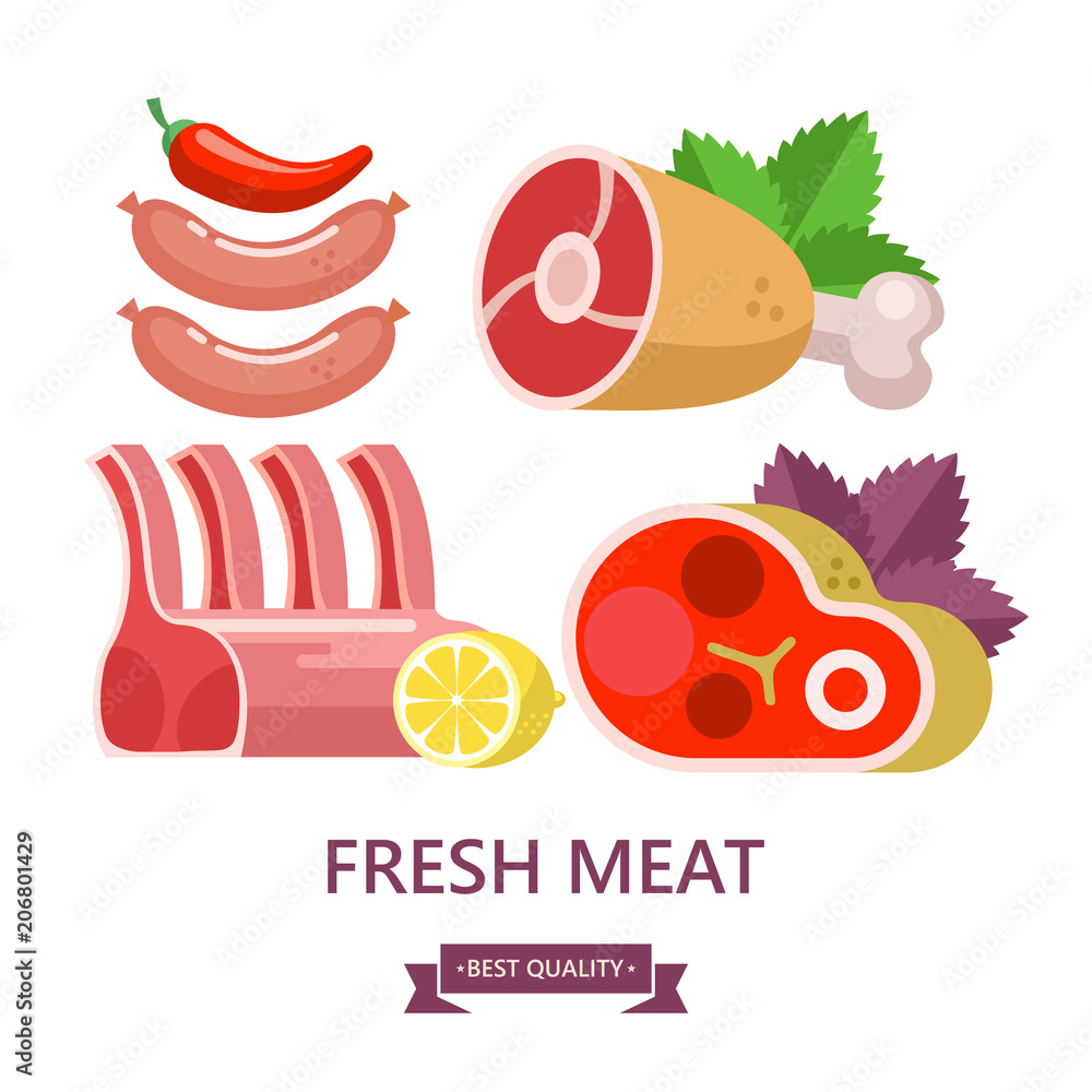 Fresh meat. Vector illustration. Still life of different types of meat Fresh meat. Vector illustration. Still life of different types of meat