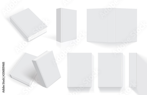white books with thick cover from different sides isolated on white background mock up