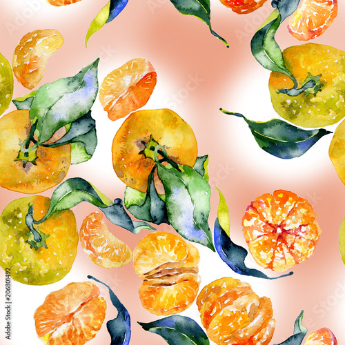 Fototapeta Naklejka Na Ścianę i Meble -  Southern, tasty, aromatic, fitrant mandarins and honey, rustic, wild bees Watercolor. illustration