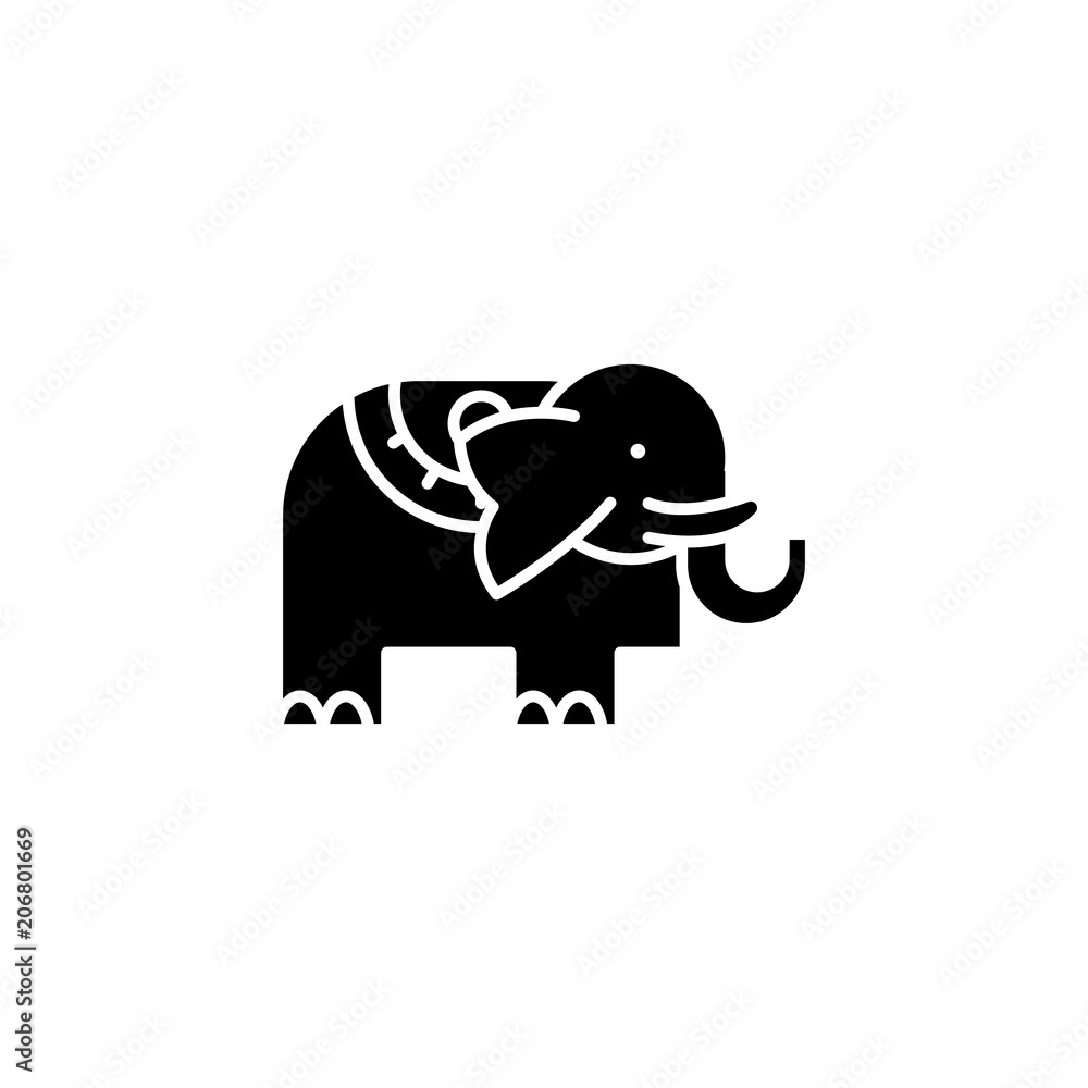 Fototapeta premium Elephant black icon concept. Elephant flat vector symbol, sign, illustration.