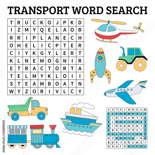 Transport word search game for kids