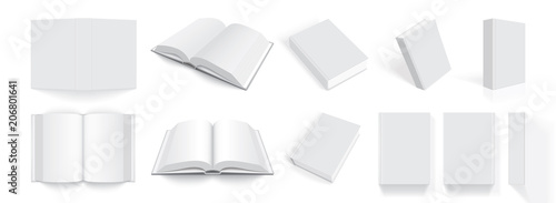 white books with thick cover from different sides isolated on white background mock up 