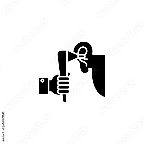 Examination by otolaryngologist black icon concept. Examination by otolaryngologist flat  vector symbol, sign, illustration.