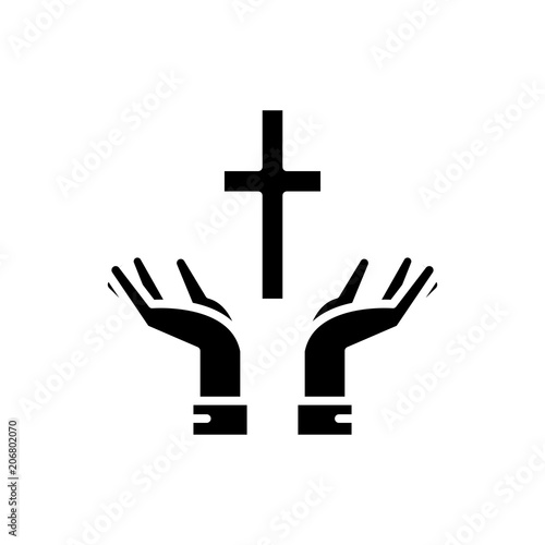 Faith in god black icon concept. Faith in god flat  vector symbol, sign, illustration.