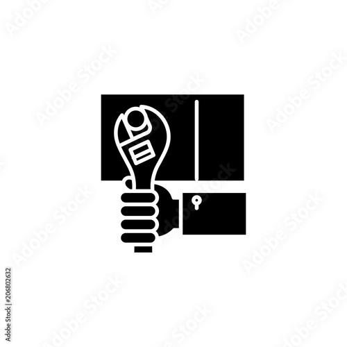 Fitters work black icon concept. Fitters work flat  vector symbol, sign, illustration.