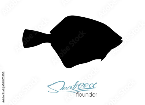 Flounder fish silhouette. Vector illustration. Icon badge flounder fish for design seafood packaging and market. Edible sea food