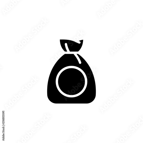 Garbage bag black icon concept. Garbage bag flat  vector symbol, sign, illustration.