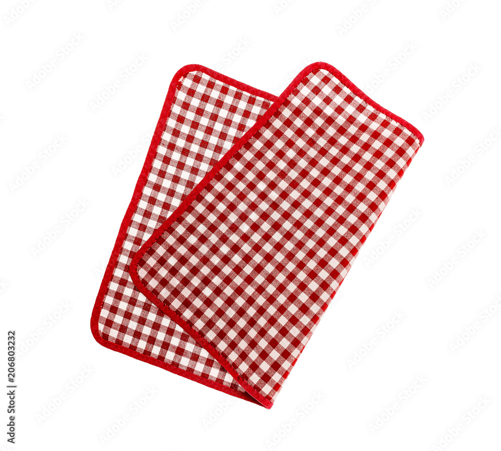 Red checkered napkin. Red checkered napkin.