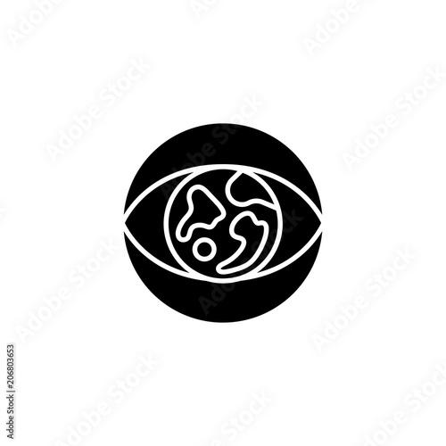 Global vision black icon concept. Global vision flat vector symbol, sign, illustration.