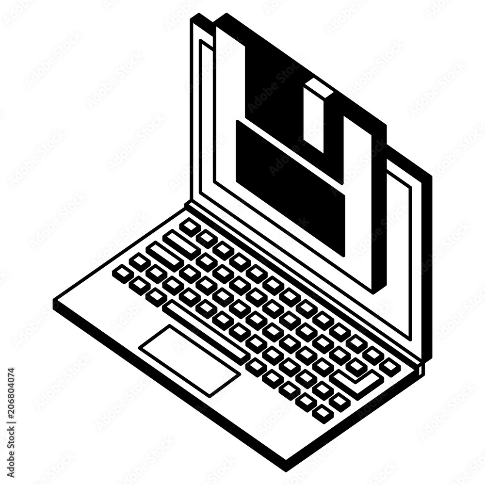 laptop computer with floppy isometric vector illustration design laptop computer with floppy isometric vector illustration design