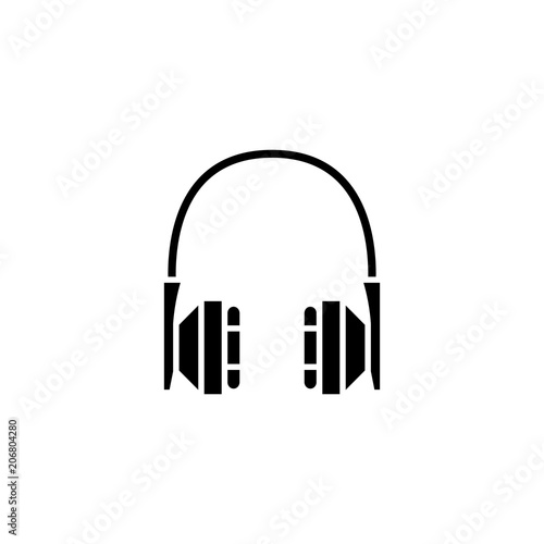Headphones black icon concept. Headphones flat  vector symbol, sign, illustration.