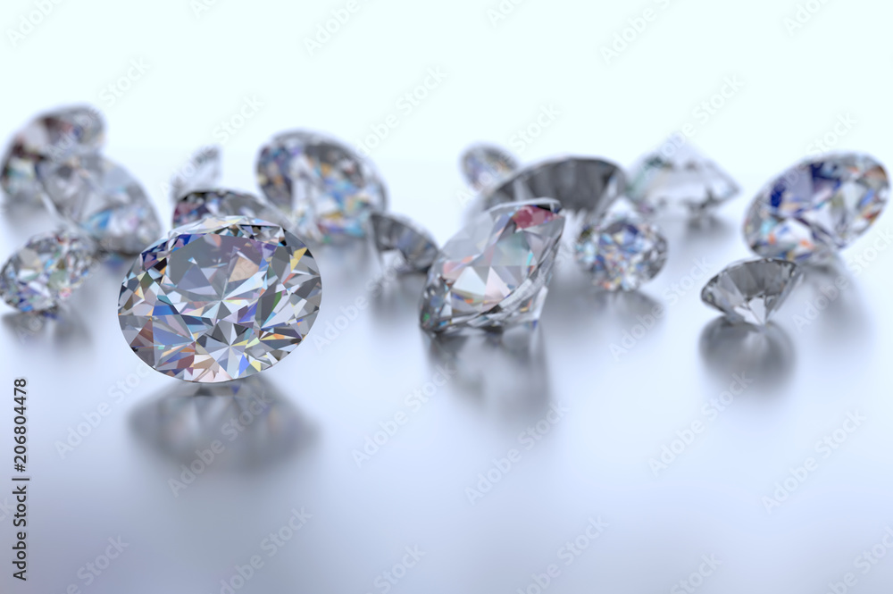 Group of Diamonds placed on reflection background 3d rendering Group of Diamonds placed on reflection background 3d rendering