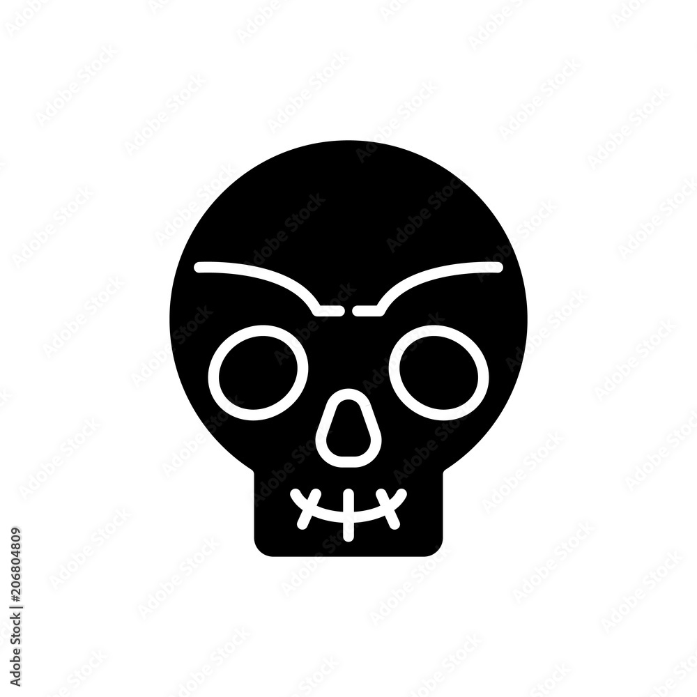 Obraz premium Human skull black icon concept. Human skull flat vector symbol, sign, illustration.